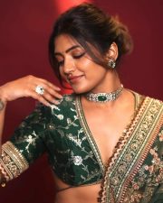 Mama Mascheendra Actress Eesha Rebba in an Emerald Green Embroidered Lehenga Gown with an Embellished Deep V Neckline Blouse Photos 04