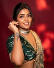 Mama Mascheendra Actress Eesha Rebba in an Emerald Green Embroidered Lehenga Gown with an Embellished Deep V Neckline Blouse Photos 06