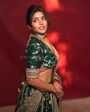 Mama Mascheendra Actress Eesha Rebba in an Emerald Green Embroidered Lehenga Gown with an Embellished Deep V Neckline Blouse Photos 07