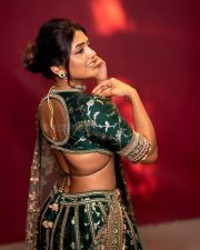 Mama Mascheendra Actress Eesha Rebba in an Emerald Green Embroidered Lehenga Gown with an Embellished Deep V Neckline Blouse Photos 09