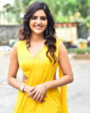 Mr X Actress Athulya Ravi in a Yellow Sleeveless Flowy Saree Photos 14