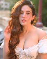 Nepali Natural Beauty Aditi Budhathoki in a White off Shoulder Lace Corset Dress Pictures 03