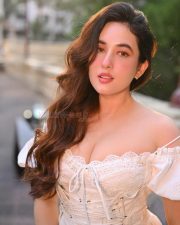 Nepali Natural Beauty Aditi Budhathoki in a White off Shoulder Lace Corset Dress Pictures 05