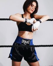 Nyaya Actress Fatima Sana Shaikh in a Boxing Themed Black Sports Bra with Satin Boxing Shorts and Hand Wraps Photos 01