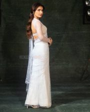 Nyaya Actress Fatima Sana Shaikh in a White Lace Saree with Lace Cleavage Blouse Photos 03