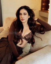 Sensual Aditi Budhathoki Cleavage in a Leopard Print Bra and Brown Wrap Photos 07
