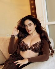 Sensual Aditi Budhathoki Cleavage in a Leopard Print Bra and Brown Wrap Photos 08