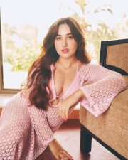 Sensual Aditi Budhathoki Cleavage in a pink knit cardigan Photos 06