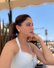 Sexy Aamna Sharif in a Light Blue Halter Mini Dress with a Corset Bustier Top and a Lace Layered Skirt Photos 01