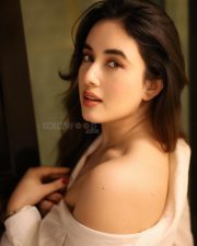 Sexy Actress Aditi B in an Oversized White Button Down Shirt Pictures 01