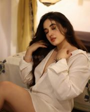 Sexy Actress Aditi B in an Oversized White Button Down Shirt Pictures 02