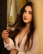 Sexy Actress Aditi B in an Oversized White Button Down Shirt Pictures 03
