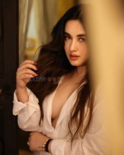 Sexy Actress Aditi B in an Oversized White Button Down Shirt Pictures 07
