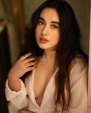 Sexy Actress Aditi B in an Oversized White Button Down Shirt Pictures 09