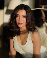 Sexy Actress Barkha Singh in a Simple White Ribbed Tank Top with Matching Mini Shorts Photos 04