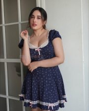 Sexy Aditi Budhathoki in a Lavender Sweetheart Floral Dress with Puff Sleeves Pictures 01