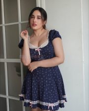Sexy Aditi Budhathoki in a Lavender Sweetheart Floral Dress with Puff Sleeves Pictures 01
