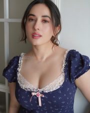 Sexy Aditi Budhathoki in a Lavender Sweetheart Floral Dress with Puff Sleeves Pictures 03