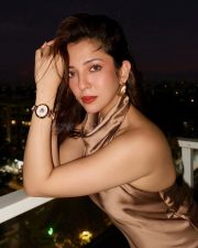 Sexy Barkha Singh in a Brown Satin Halter Neck Dress Photos 02