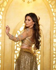 Sexy Belly Dancer Heli Daruwala in a Gold Two Piece Sequin Sheer Long Sleeved Top with a Matching Long Thigh Slit Skirt Pictures 06
