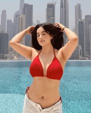 Sexy Nepali Actress Aditi Budhathoki in a Red Bikini and White Mini Skirt Photos 03
