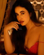 Sexy Nepali Beauty Aditi Budhathoki in a Red Lace Mini Slip Dress Pictures 01