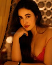 Sexy Nepali Beauty Aditi Budhathoki in a Red Lace Mini Slip Dress Pictures 02