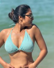 Steamy Telugu Actress Divi Vadthya in a Two Piece Light Blue Bikini Photos 02
