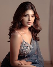 Stunning Aathmika in a Light Blue Saree Photos 05
