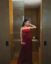 Stunning Actress Fatima Sana Shaikh in a red strapless gown Photos 03