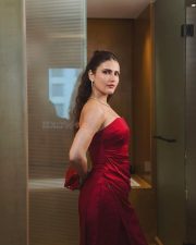 Stunning Actress Fatima Sana Shaikh in a red strapless gown Photos 04