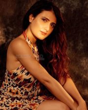 Stylish Fatima Sana Shaikh in a Multi Color Printed Halter Mini Dress Photos 02