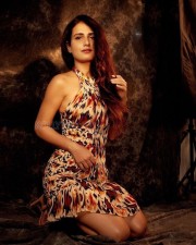 Stylish Fatima Sana Shaikh in a Multi Color Printed Halter Mini Dress Photos 05