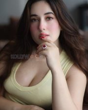Sultry Aditi Budhathoki Cleavage in a Yellow low cut tank top Photos 05
