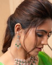 Tamil Actress Athulya Ravi in a Pista Green Silk Saree with a Sleeveless Blouse Photos 03