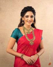Tamil Actress Athulya Ravi in a Red Silk Saree Pictures 02