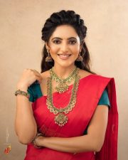 Tamil Actress Athulya Ravi in a Red Silk Saree Pictures 03