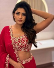 Tollywood Actress Eesha Rebba in a Red Embroidered Lehenga Photos 01