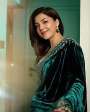 Beautiful Mehreen Pirzada in a Green Velvet Saree with Gold and Silver Embroidery Photos 01