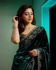 Beautiful Mehreen Pirzada in a Green Velvet Saree with Gold and Silver Embroidery Photos 02
