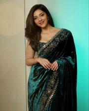 Beautiful Mehreen Pirzada in a Green Velvet Saree with Gold and Silver Embroidery Photos 03