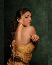 Beautiful Wamiqa Gabbi in a Yellow Ruched Satin Dress Photos 05