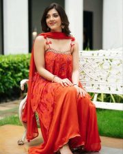 Charming Mehreen Pirzada in an Orange Shoulder Strap Kurta Pictures 05