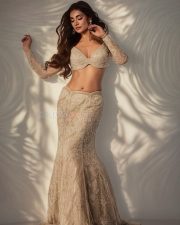 Dazzling Mukti Mohan in a Beige Sheer Long Sleeved Deep Cleavage Crop Top with Matching Long Skirt Pictures 01