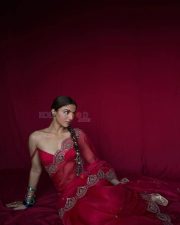 Dil Ka Darwaaza Khol Na Darling Actress Wamiqa Gabbi in a Rani Pink Red Organza Embroidered Saree with a Matching Deep Cut Blouse Pictures 01