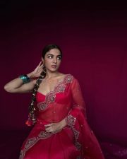 Dil Ka Darwaaza Khol Na Darling Actress Wamiqa Gabbi in a Rani Pink Red Organza Embroidered Saree with a Matching Deep Cut Blouse Pictures 03