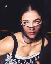 Elegant Wamiqa Gabbi in a Black Bodycon Dress with Silver Embellishments Photos 03