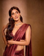Enchanting Actress Mukti Mohan in a Burgundy Silk Saree Photos 02