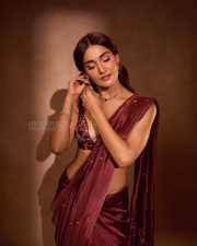 Enchanting Actress Mukti Mohan in a Burgundy Silk Saree Photos 03