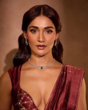 Enchanting Actress Mukti Mohan in a Burgundy Silk Saree Photos 05